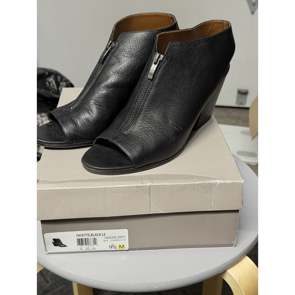 Franco Sarto Black Leather Slingback‎ Heels Zip Front Women's Shoes